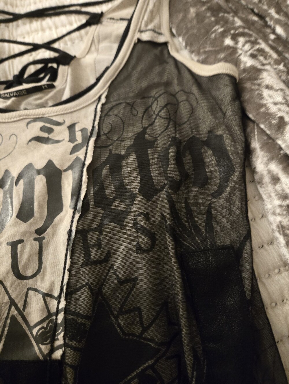 Salvage Cream and Black Studded Graphic Mini Dress - Picture 8 of 9